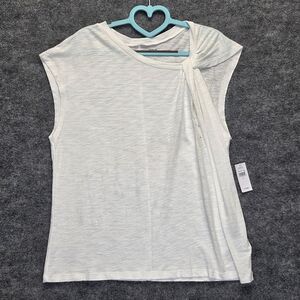 GAP Shirt Womens Large White Foreversoft Tee Draped Pleat Cap Sleeve Asymmetric